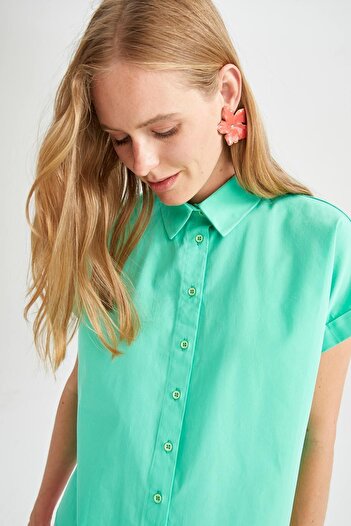 DeFacto Regular Fit Poplin Short Sleeve 100% Cotton Shirt Y0655az22hs
