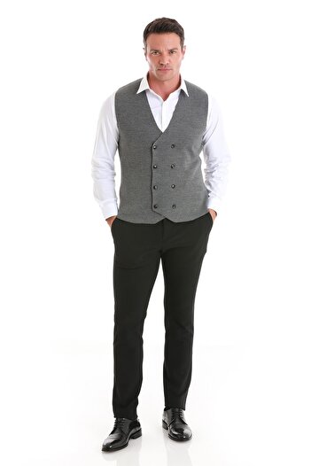 Hatemoğlu Gray Regular Fit Plain Double Breasted Knitwear Vest