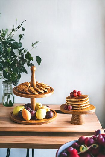 hemlife Justwood 2-Piece and 20 Cm Mini Wooden Cookie Cake Presentation Set - 2-Tier Cake Stand