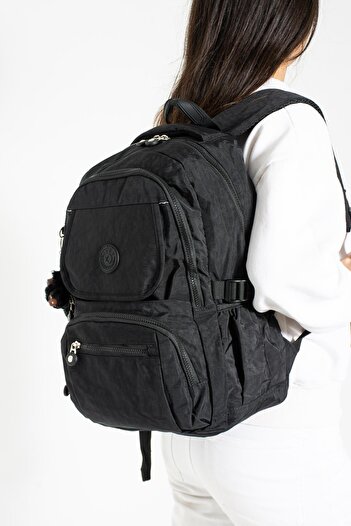 DUOMİNO Fcstore Crinkle Fabric Water Resistant Large Size Black Clinker Backpack/laptop Daily School Bag