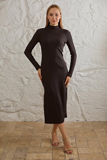 ESPİNA Camisole Turtleneck Slit Knitted Long Dress