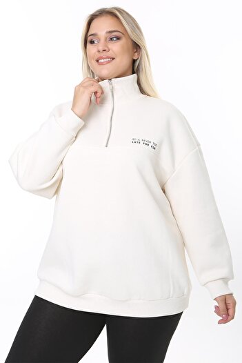 ESPİNA Kadın Büyük Beden Üç Iplik Şardonlu Fermuarlı Sweatshirt