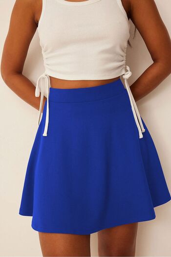 SUHIS Women's Blue Flared Mini Skirt