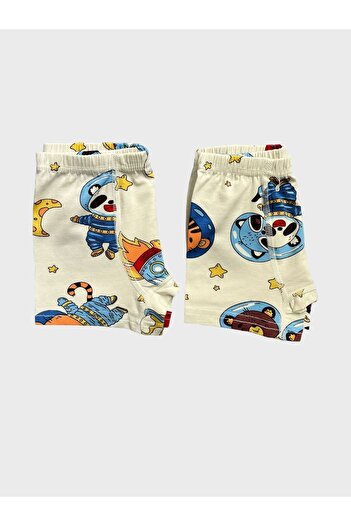 elmas kids Erkek Çocuk Pamuklu Astronot Hayvanlar Desenli Ekru 2li Boxer
