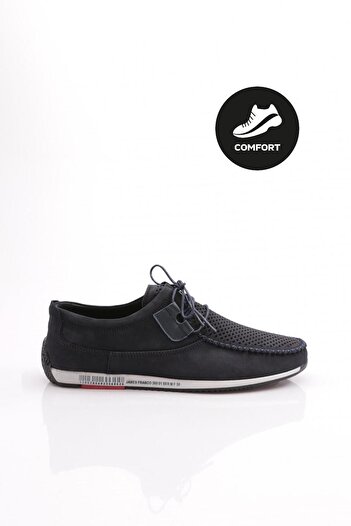 DGN Men's Comfort Shoes - Navy Nubuck, Genuine Leather, Perforated, 611033616