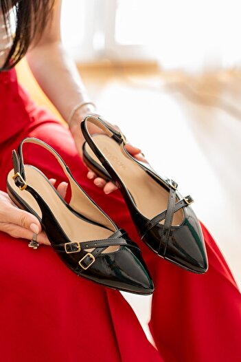 DİVOLYA Pably Black Patent Leather - Pointed Toe Shoes with 2 cm Heels