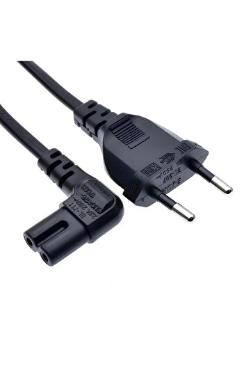 SpeedUF Teyp Fişi Notebook Yazıcı Işıldak Power Güç Kablosu L Uç 90 Derece C7 Girişli 80 Cm