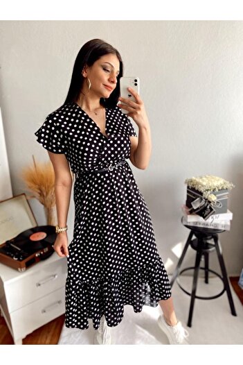 modabetce Black Polka Dot Patterned Women's Dress