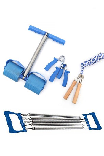 Hsport Body Trimmer 4'lü Set Göğüs Yayı Mekik Pilates Aleti El Yayı Ve Halatlı Atlama Ipi Kas Güçlendirme