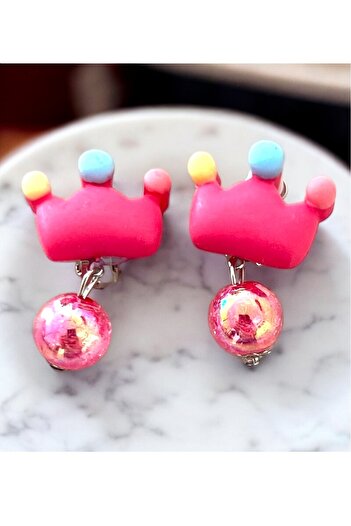 minibuki Crown Patterned - Ball Dangle Children's Earrings