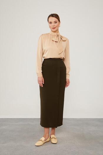 Levidor Khaki Stripe Detail Pencil Skirt