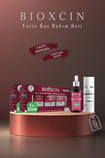 Bioxcin Forte Shampoo Set - 3-Pack Buyer, 2-Pack Pay, 2 Boxes + Forte Serum 50ml + Gel Gift