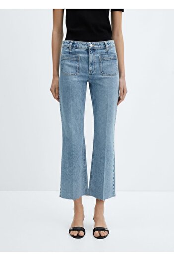 MANGO Woman Pantaloni jeans evazați cu buzunar
