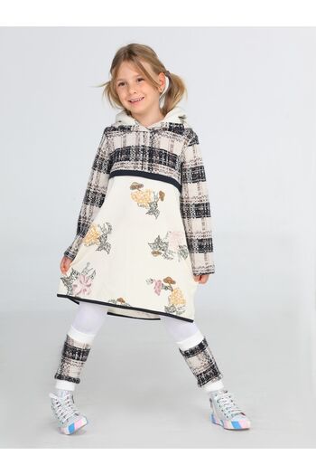 Casabony Plaid Printed Hoodie Girls Dress + Leggings Set