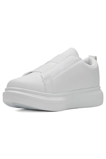 Nstil White Casual Thick High Heel Sneakers - Oval Toe Sneakers 109