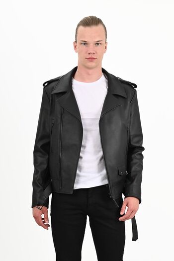 ALİN Eclipse Men's Black Biker Leather Jacket - Genuine Leather