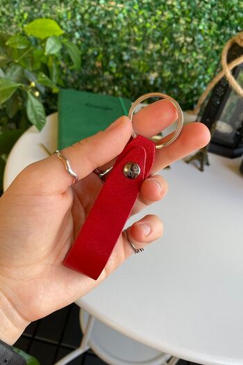 Modica Mesa - Genuine Leather Red Keychain with Openable Snap Design