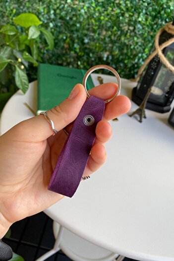 Modica Mesa - Genuine Leather Purple Keychain with Openable Snap Design