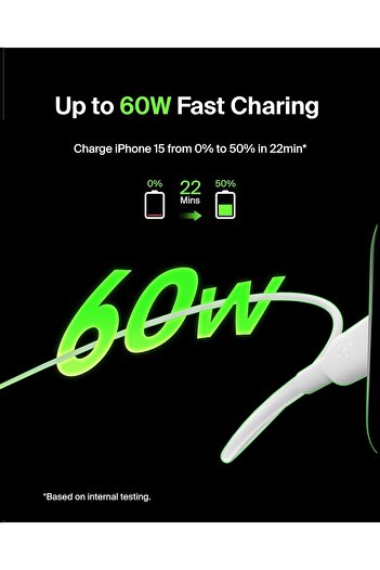 Belkin BoostCharge USB-C to USB-C Fast Charger Cable, 2m Black - Fast Charging for iPhone 15, S24 - White