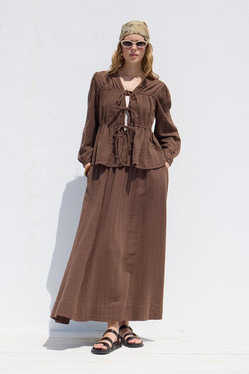 Manuka Brown Wide Cut Muslin Skirt