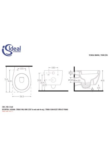 İdeal Standard Stradao Asma Klozet Beyaz Z266801