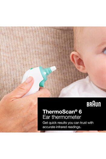 Braun Thermoscan 6 Thermometer Fast & Accurate, pre-warmed tip, Color coded, Backlit, Memory IRT6515