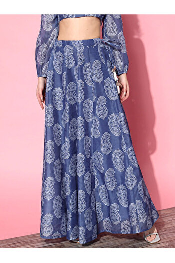 Sassafras By Styli Chanderi Paisley Print Flared Maxi Skirt