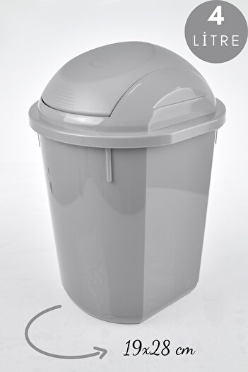 Melkan Home 4 Liter Gray Round Trash Can - Round Trash Can with Movable Lid and Lid 19X28 cm