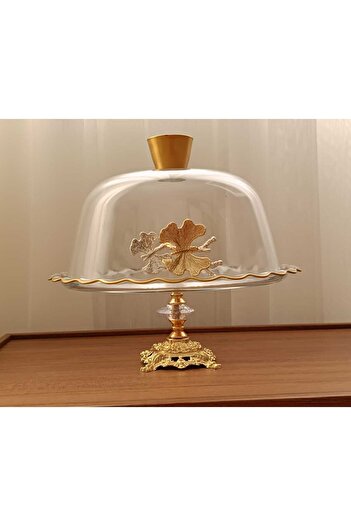 Elta Collection Gold Metal Ayaklı Cam Kapaklı Kek - Pasta Stantı Fanus