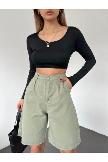 LB Laluna Butik Women's Pleated Bermuda Shorts Loose Cut