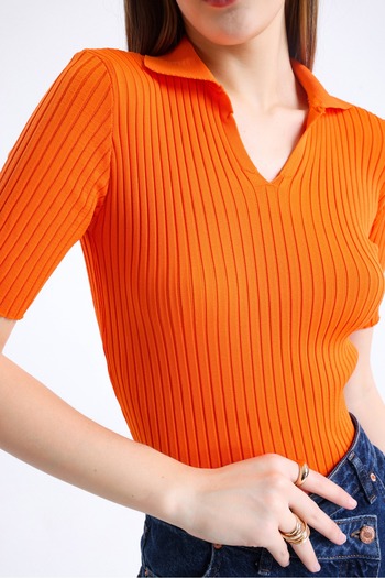 Jose Clothing Polo nyakú női kötöttáru blúz - rövid ujjú