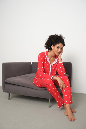 ESPİNA Kadın Metraj Baskılı Cepsiz Pamuklu Pijama Takımı