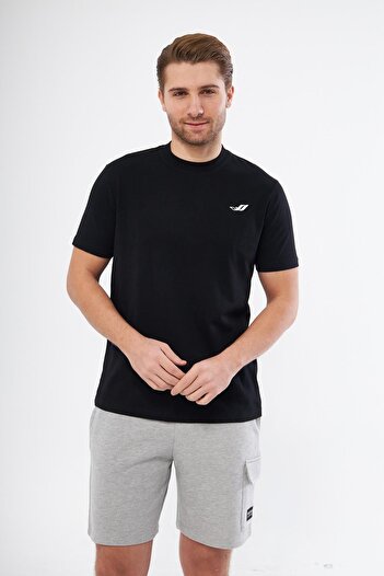 ESPİNA Men's Crew Neck Logo Printed Cotton Basic T-shirt