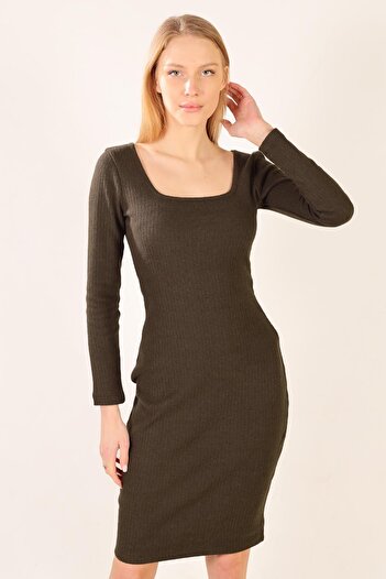 ESPİNA Women's Camisole Square Neck Long Sleeve Midi Dress