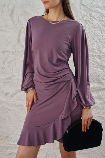 ESPİNA Women's Sandy Fabric Skirt Flounces Long Sleeve Dress
