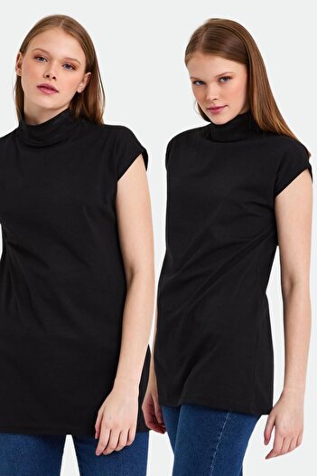 ESPİNA Women's 2-Pack Stand Collar Sleeveless Knitted Cotton Tunic