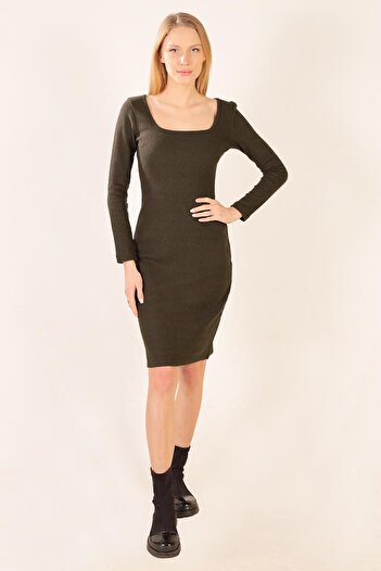 ESPİNA Women's Camisole Square Neck Long Sleeve Midi Dress