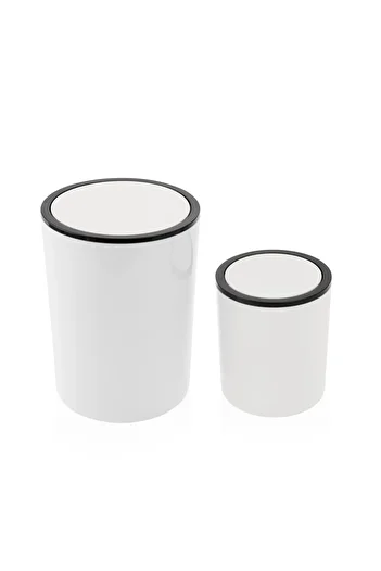 Saban Stylish 2-Piece Trash Can Set, White, 5 Lt + 2 Lt