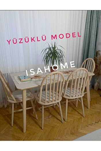 ISAHOME Yüzüklü Ada Ham Ahşap Sandalye 4 ADET