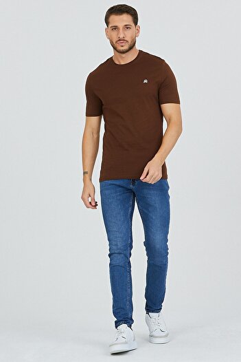 Kallisto Ανδρική περιορισμένη έκδοση Crew Neck Καφέ βαμβακερή λεπτή εφαρμογή