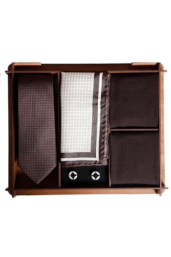 1001 Kravat Silk Tie and Silk Handkerchief Metal Cufflinks - with Bamboo Socks Wooden Gift Box