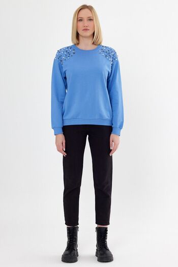 ESPİNA Kadın Rahat Kalıp Omuzları Inci Düğme Detaylı Sweatshirt