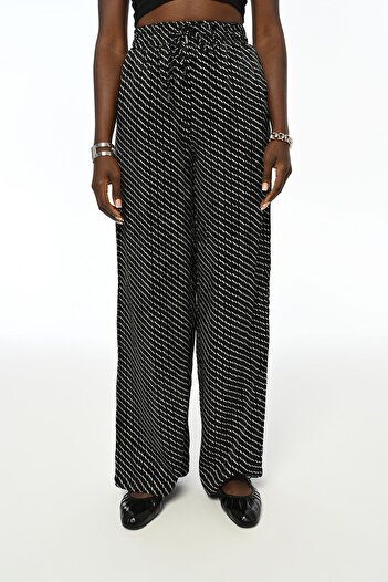 Orfeo Negro Patterned Wide Leg - Women's Elastic Waist Trousers
