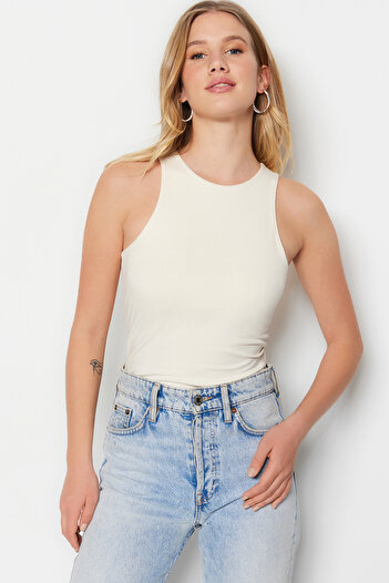 Trendyol Collection Stone Cotton Halter Límec Přiléhavý/Přiléhavý Flexibilní pletené tílko TWOSS23AL00069