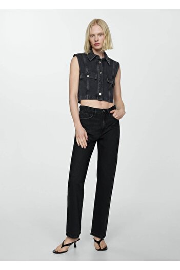 MANGO Woman Mid Waist Straight Cut Jean Trousers