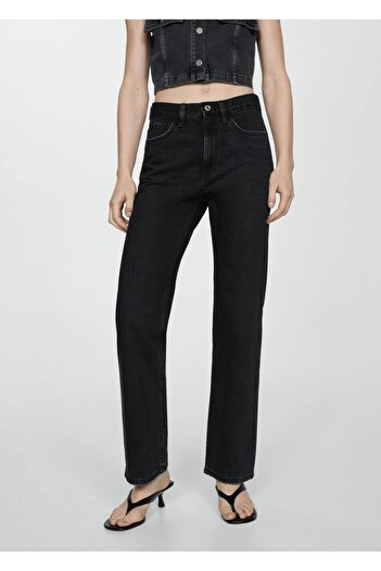 MANGO Woman Mid Waist Straight Cut Jean Trousers