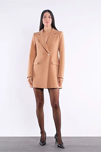 Yake Long Gold Buttoned Camel Blazer Jacket