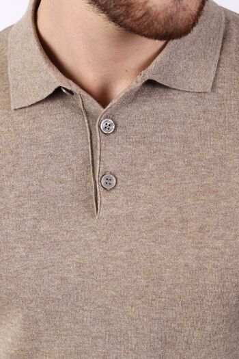 Ferraro Beige Polo Collar Solid Color 100% Cotton Men's Knitwear T-Shirt