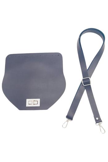 angel çanta aksesuar Angel Suni Шкіряна Сумка - 21x19 см, з кришкою та регульованою ручкою, темно-синього кольору з сріблястими металевими аксесуарами