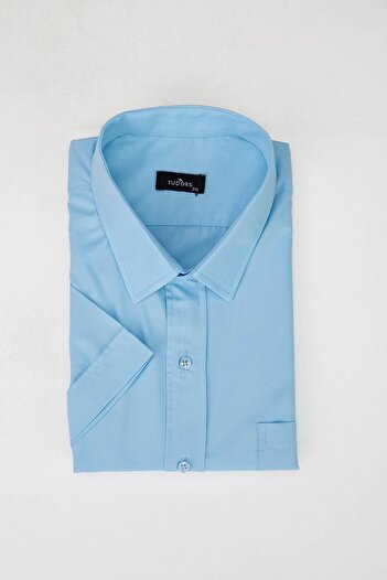 Tudors Plus Size Short Sleeve Plain Tie Easy-Iron Blue Men's Shirt